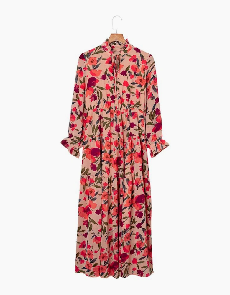 Azura Exchange Frilled Collar Long Sleeve Tiered Maxi Floral Dress