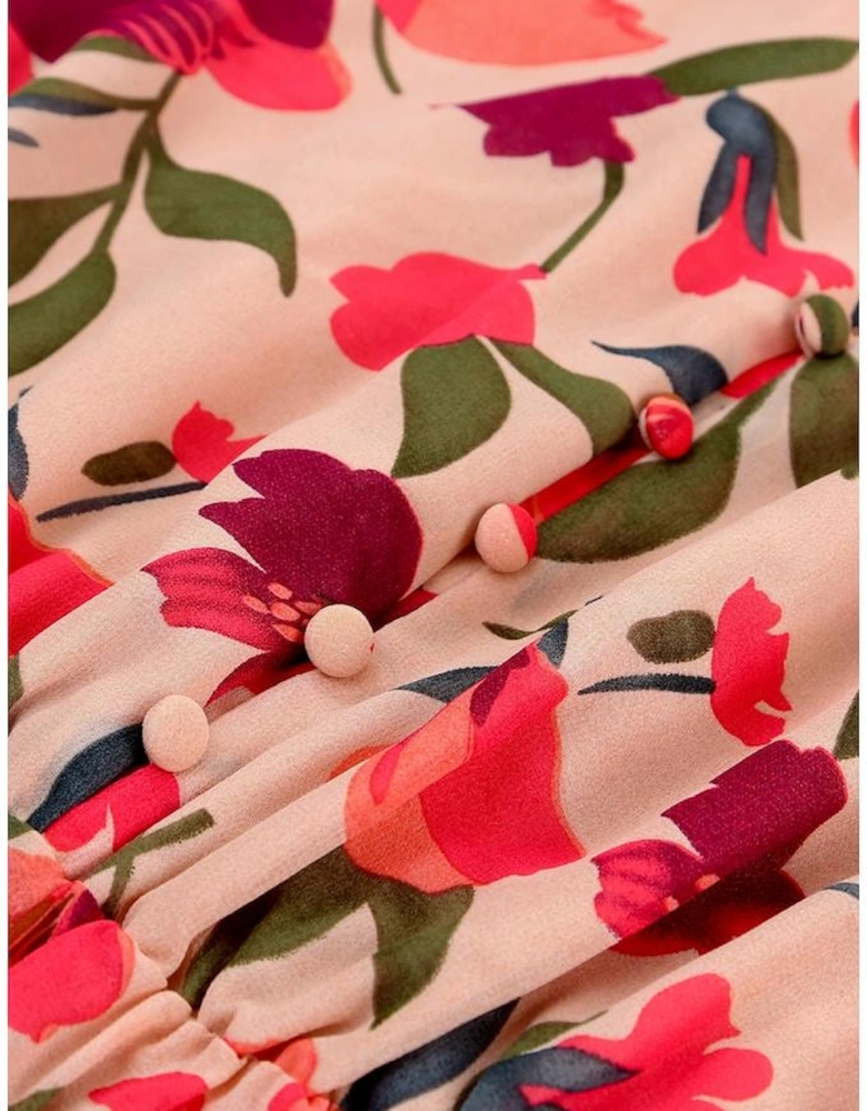 Azura Exchange Frilled Collar Long Sleeve Tiered Maxi Floral Dress