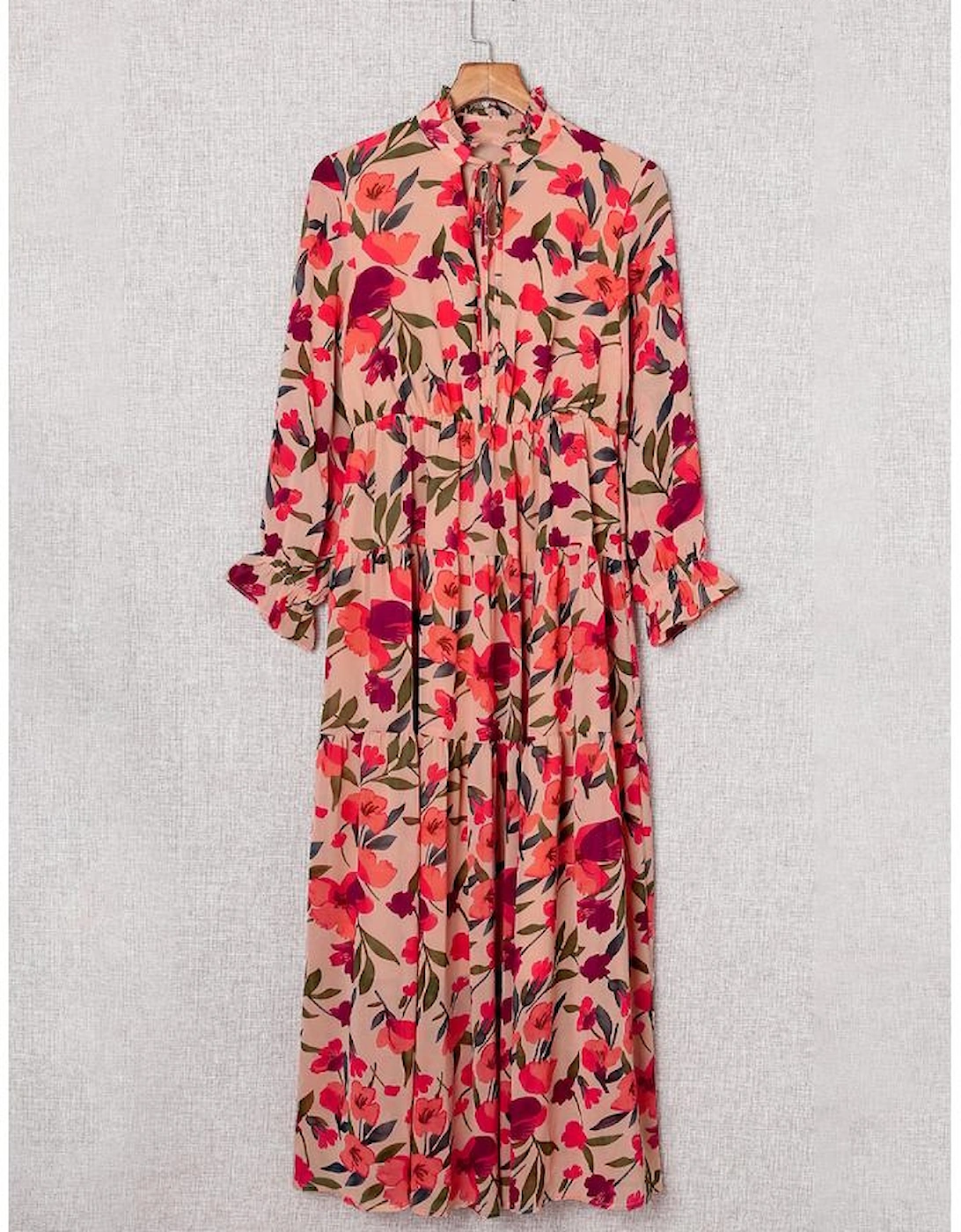 Azura Exchange Frilled Collar Long Sleeve Tiered Maxi Floral Dress