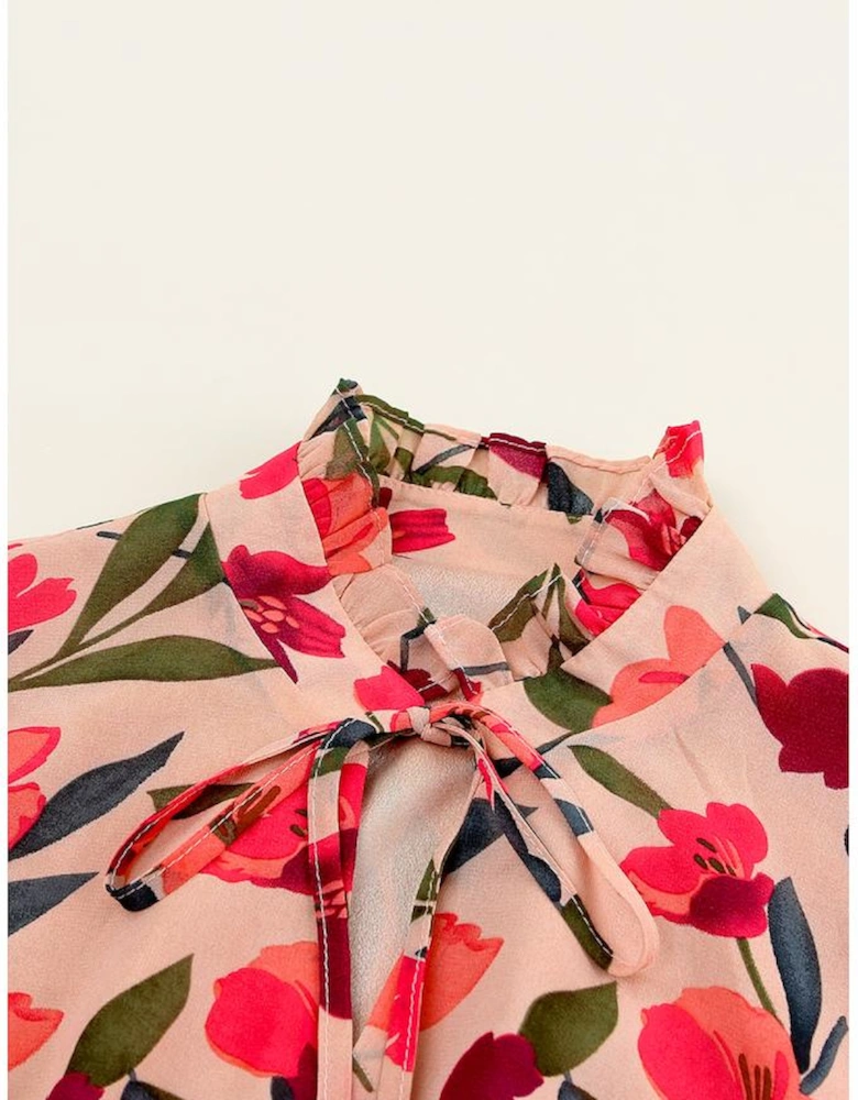 Azura Exchange Frilled Collar Long Sleeve Tiered Maxi Floral Dress