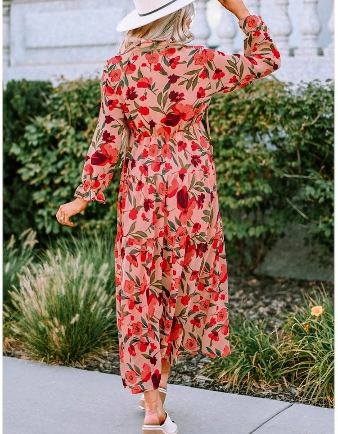 Azura Exchange Frilled Collar Long Sleeve Tiered Maxi Floral Dress