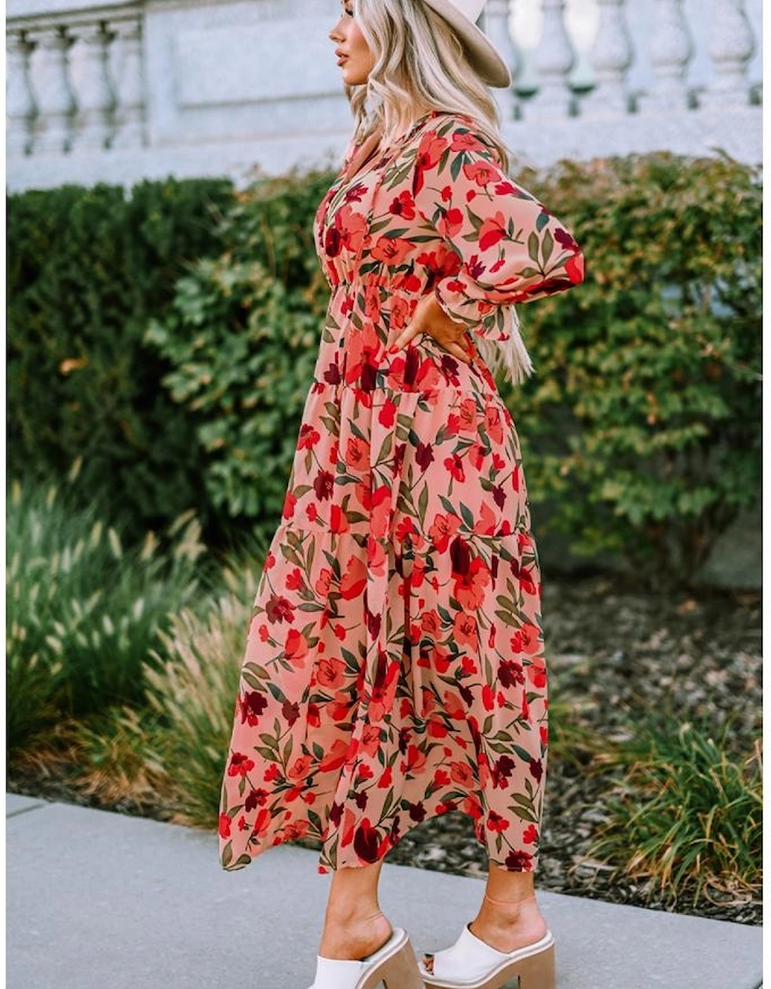 Azura Exchange Frilled Collar Long Sleeve Tiered Maxi Floral Dress