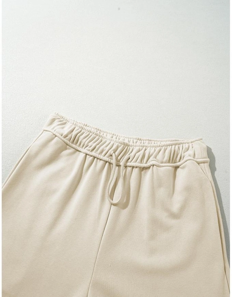 Apricot Loop Drawstring Casual Wide Leg Pants