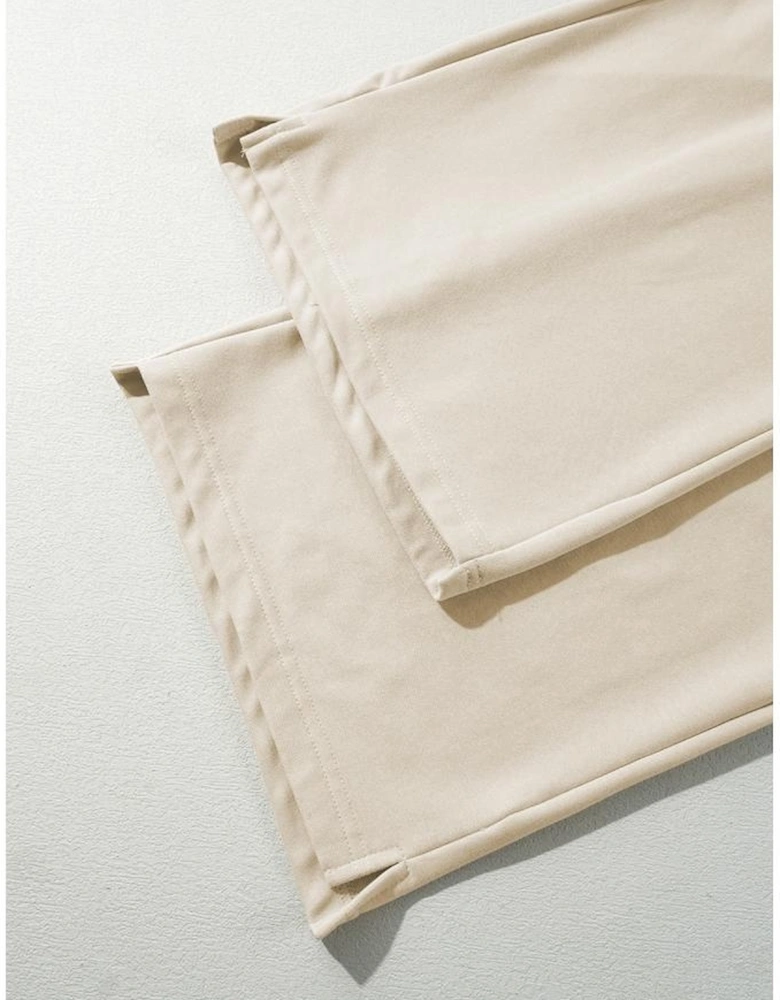 Apricot Loop Drawstring Casual Wide Leg Pants