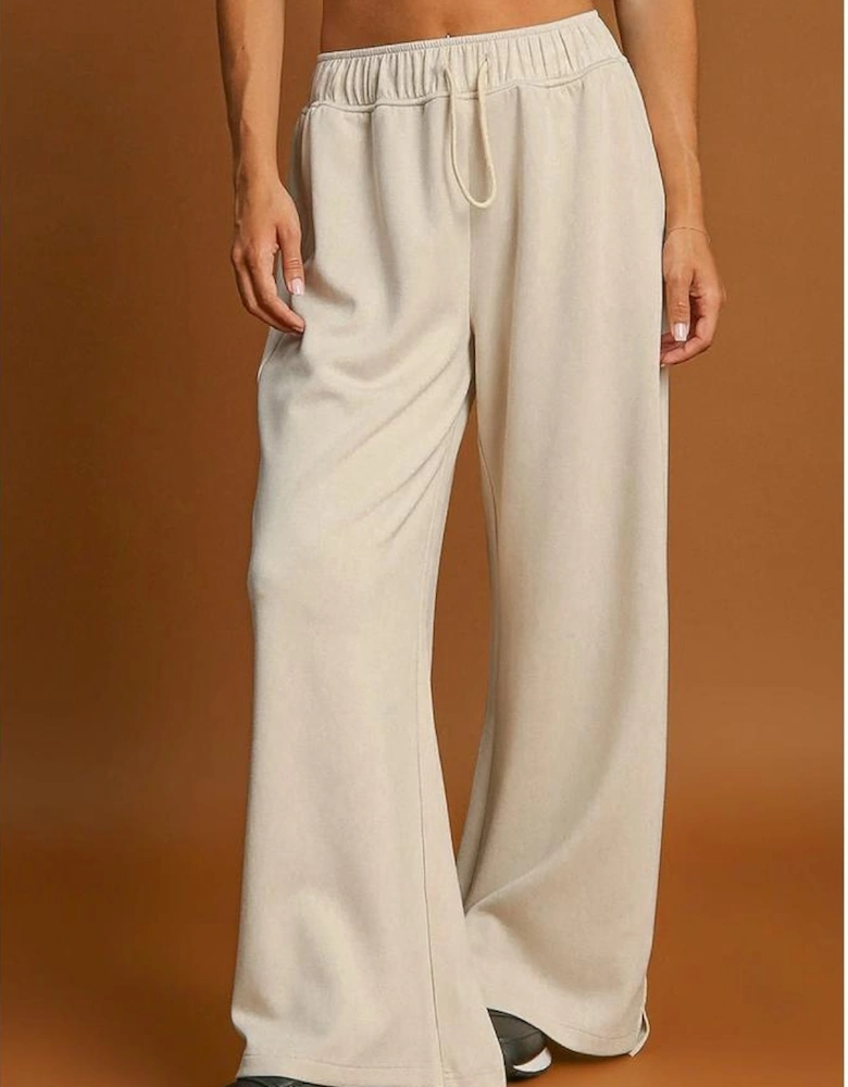 Apricot Loop Drawstring Casual Wide Leg Pants