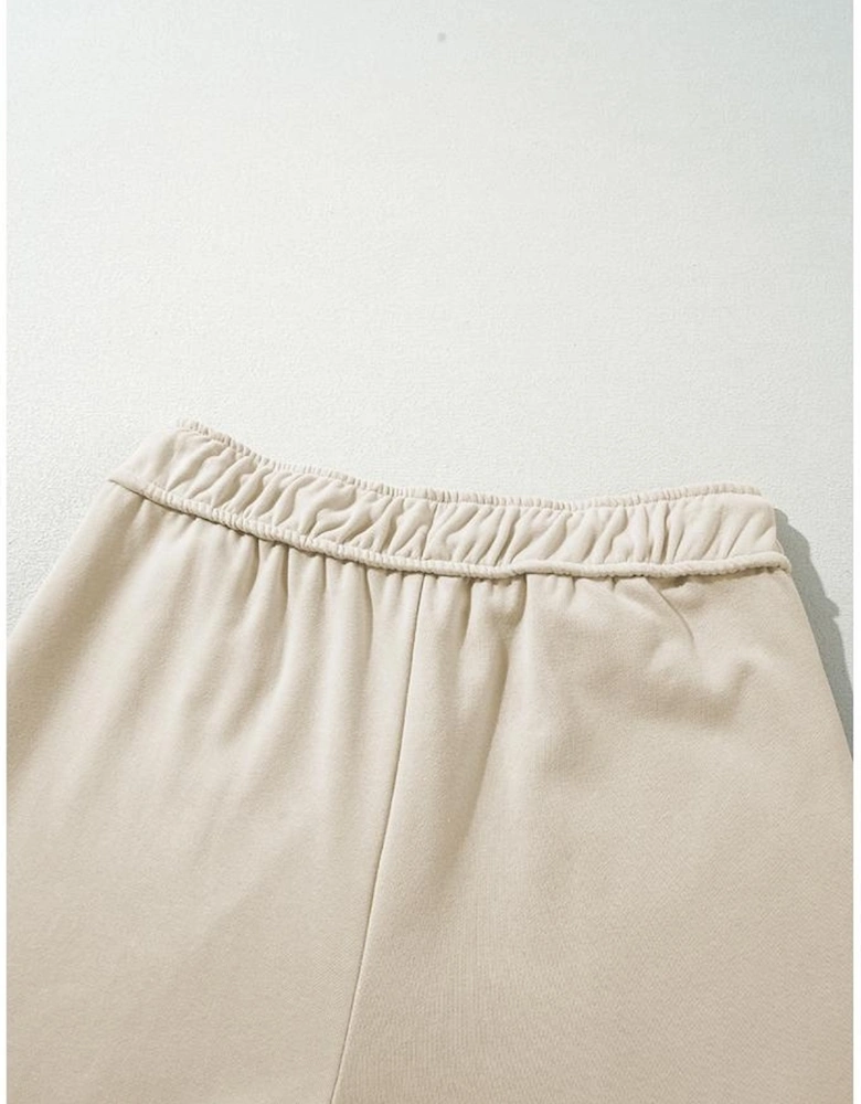 Apricot Loop Drawstring Casual Wide Leg Pants