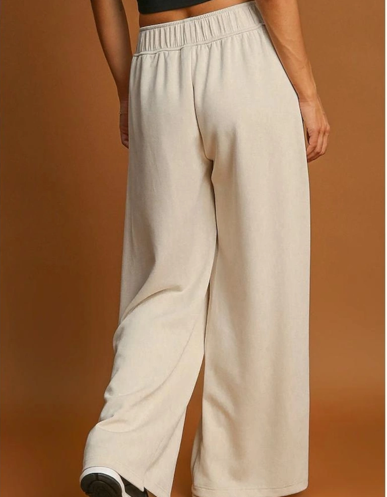 Apricot Loop Drawstring Casual Wide Leg Pants