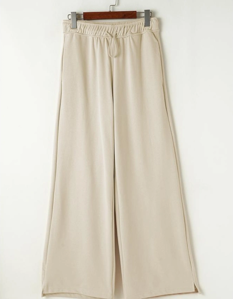 Apricot Loop Drawstring Casual Wide Leg Pants