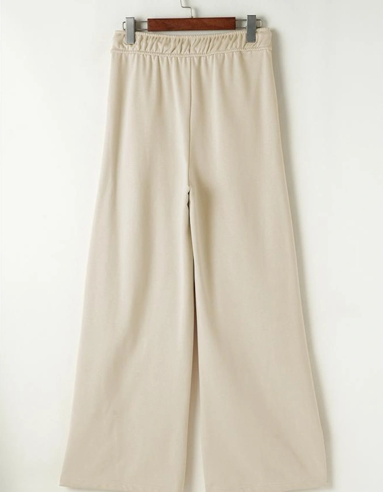 Apricot Loop Drawstring Casual Wide Leg Pants