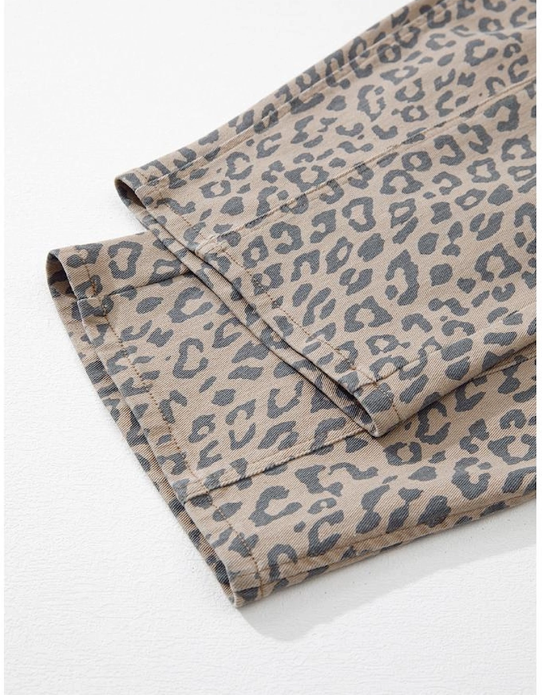 Khaki Leopard Printed Drawstring Waist Pocketed Wide Leg Jeans