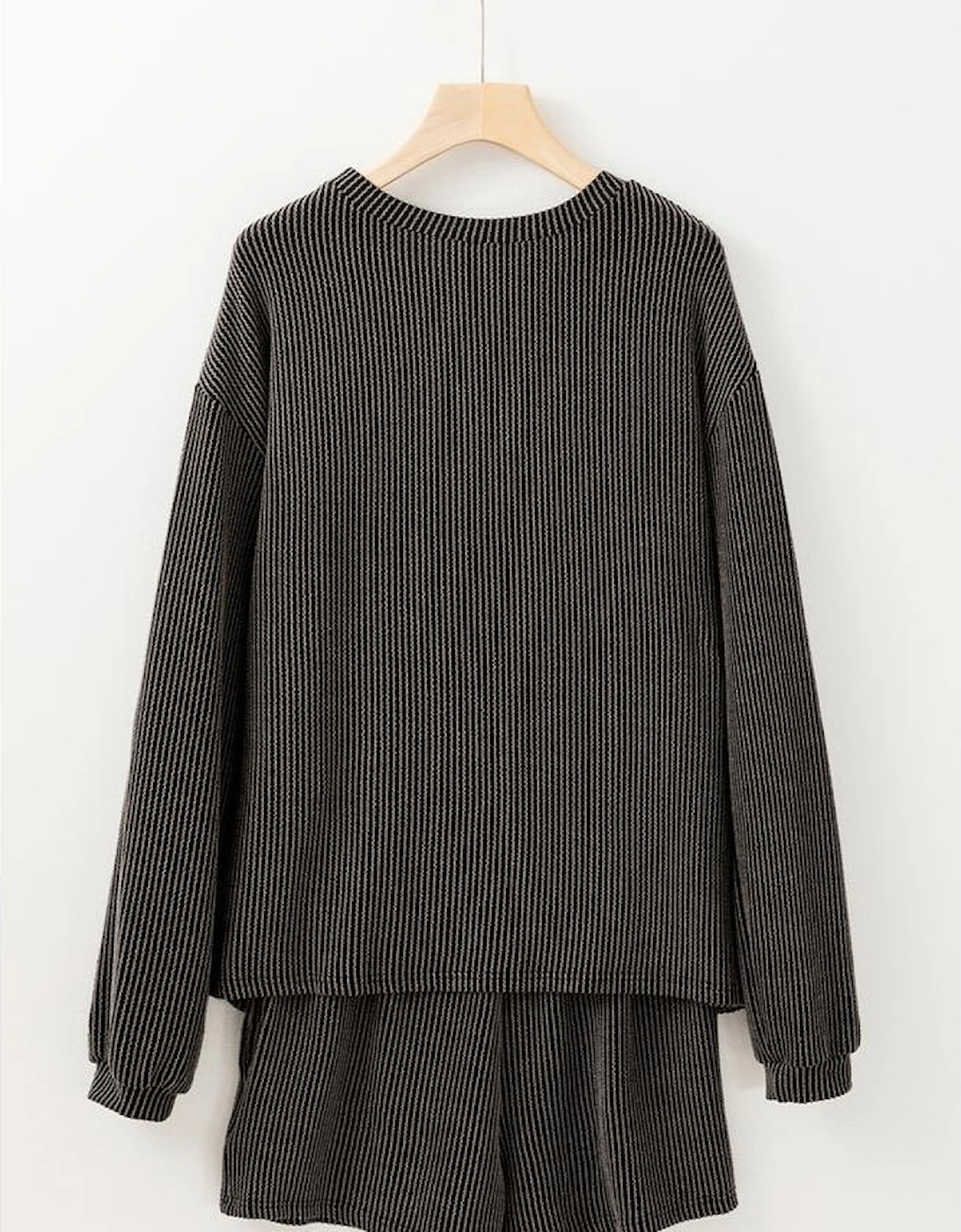 Carbon Grey XOXO Heart Patched Pattern Long Sleeve Corded Shorts Set