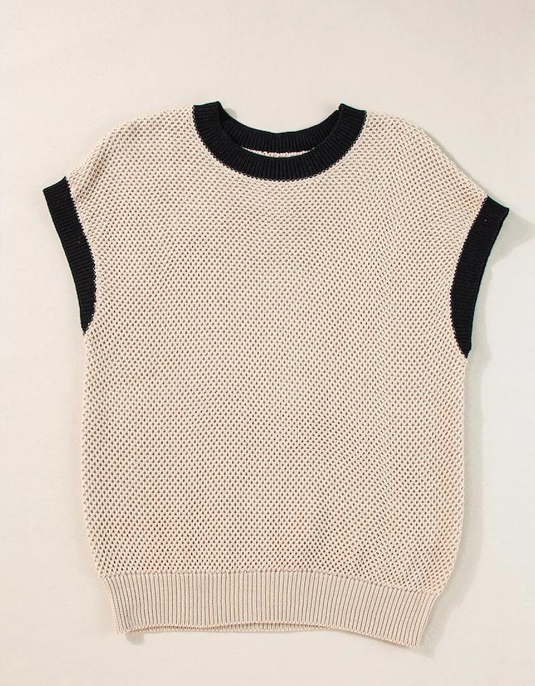 Light French Beige Contrast Trim Round Neck Batwing Sleeve Sweater Top