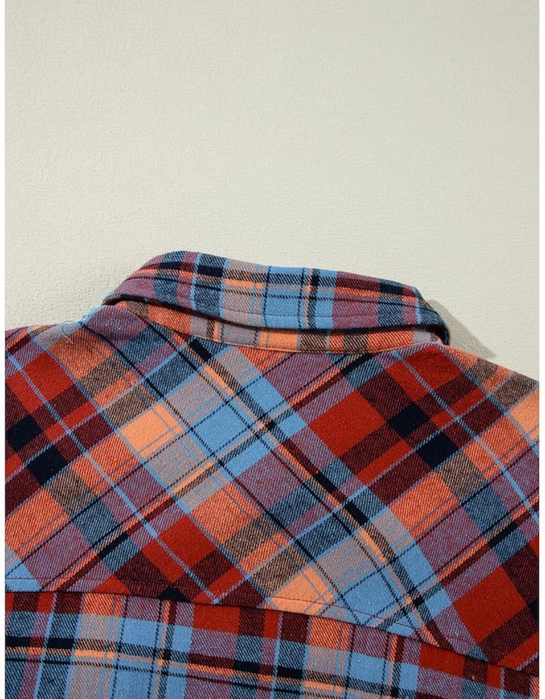Red Plus Size Plaid Print Buttoned Shirt