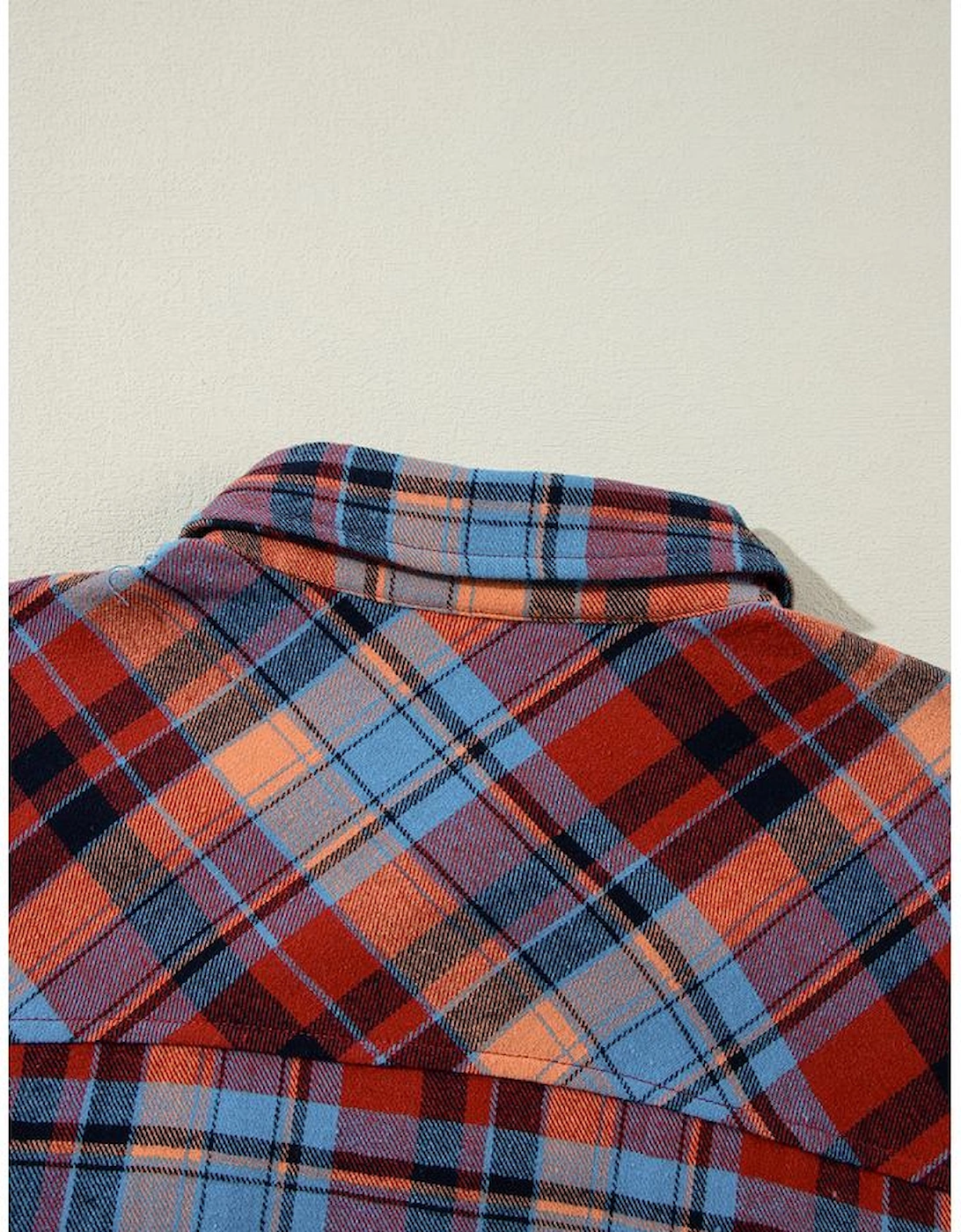 Red Plus Size Plaid Print Buttoned Shirt