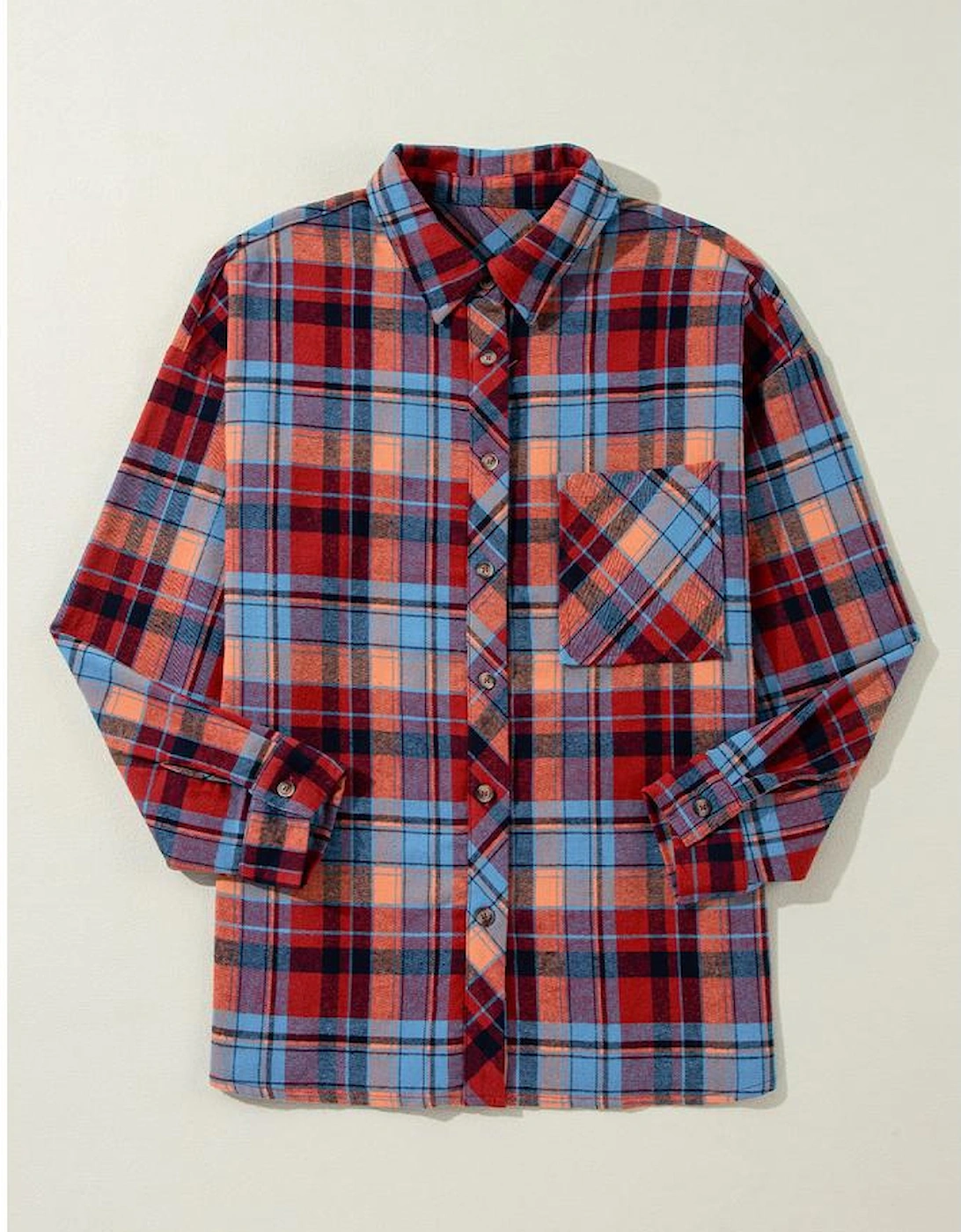 Red Plus Size Plaid Print Buttoned Shirt