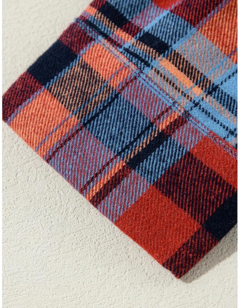 Red Plus Size Plaid Print Buttoned Shirt