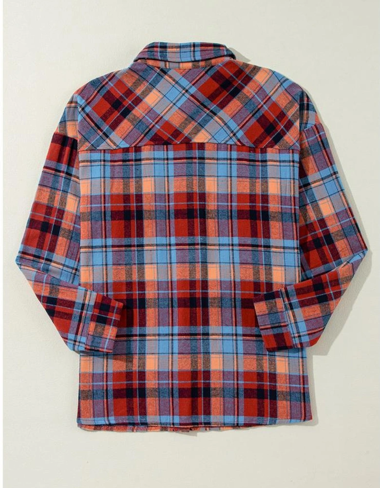 Red Plus Size Plaid Print Buttoned Shirt