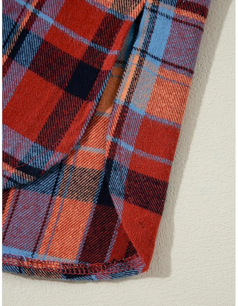 Red Plus Size Plaid Print Buttoned Shirt