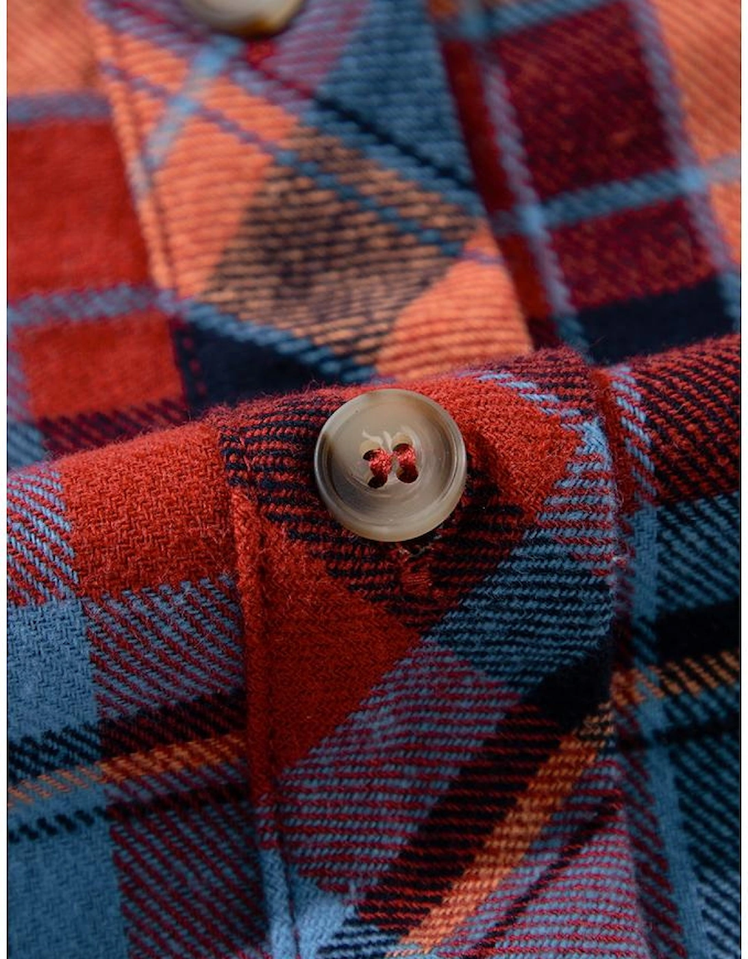 Red Plus Size Plaid Print Buttoned Shirt