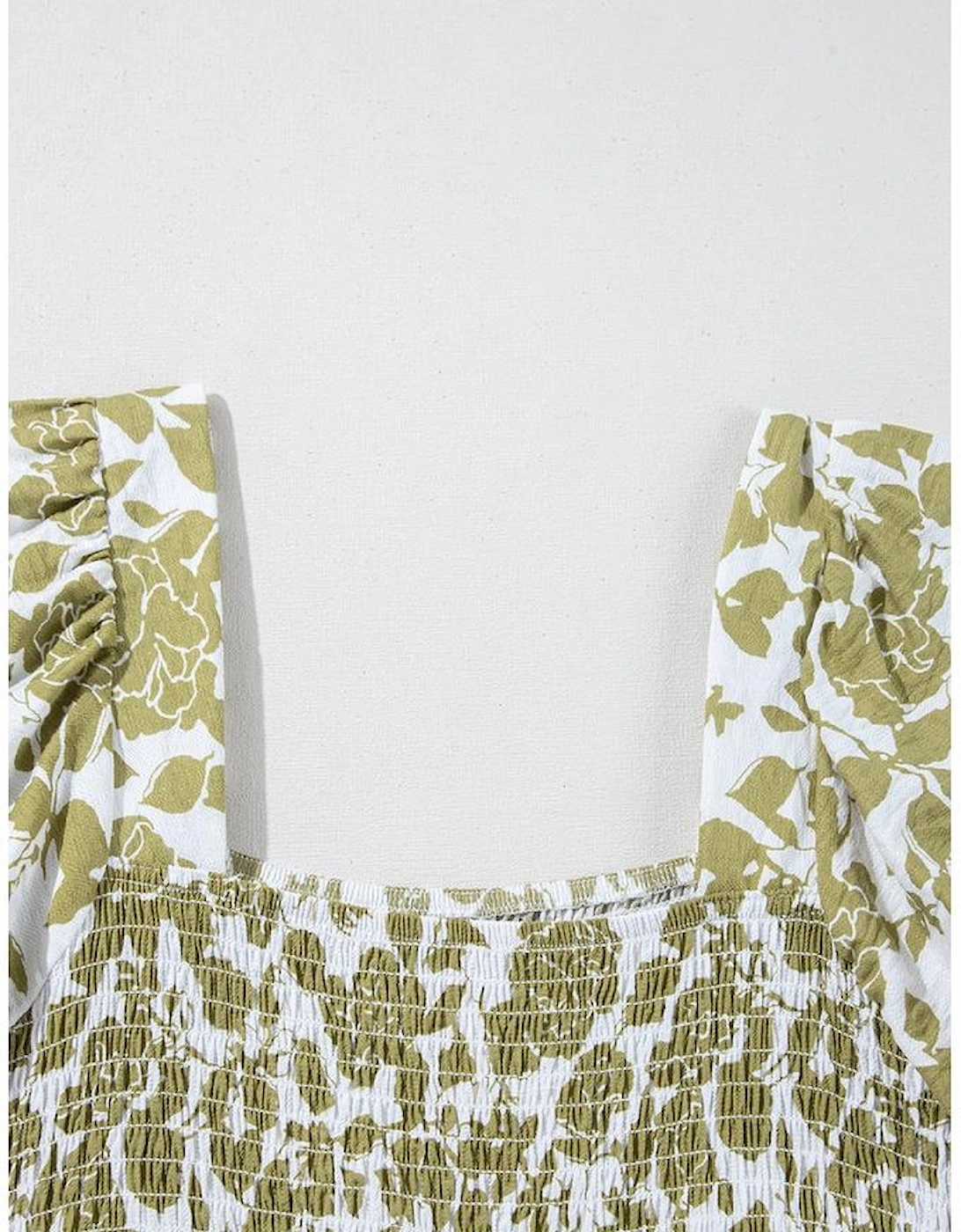 Yellow Boho Floral Square Neck Smocked Bust Puff Sleeve Tiered Long Dress