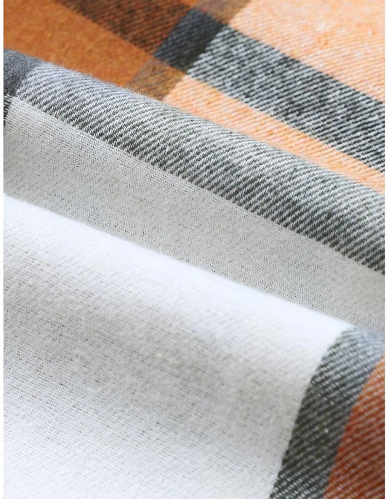 Khaki Plaid Pattern Collared Neck Ruffled Sleeve Shirt Dress