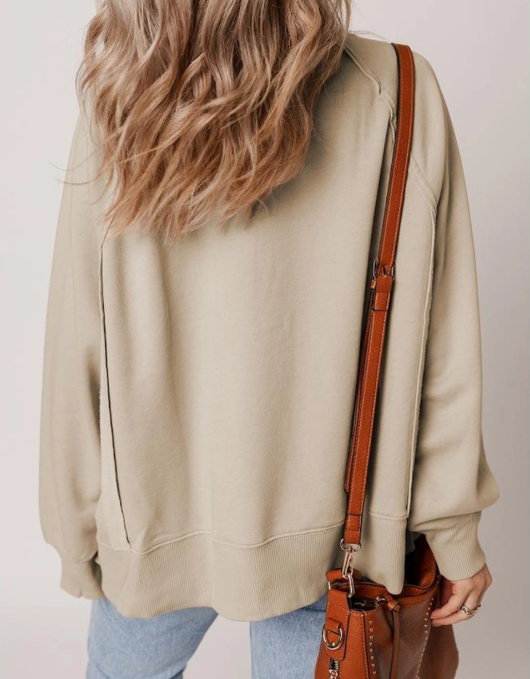 Parchment Raw Edge Exposed Seam Raglan Sleeve Side Slit Sweatshirt, 6 of 5