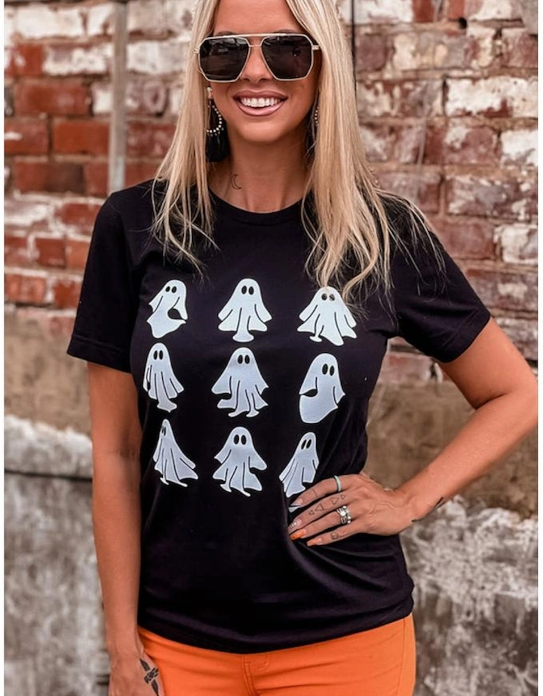 Black Halloween Ghost Graphic Tee