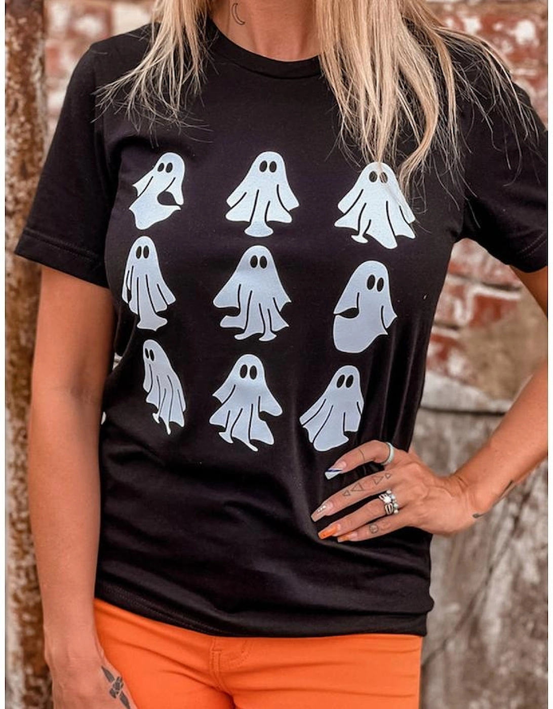 Black Halloween Ghost Graphic Tee