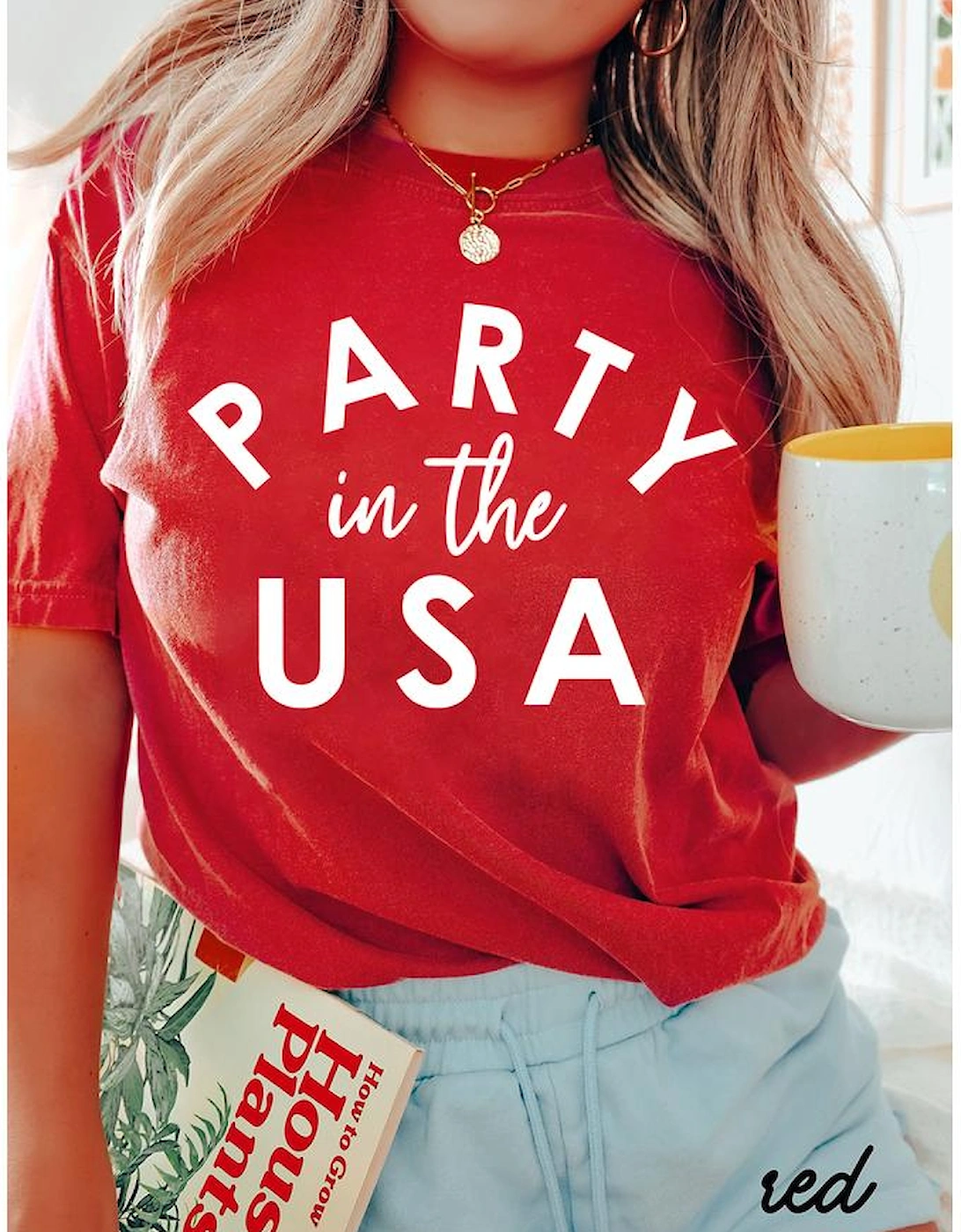 Red PARTY in the USA Printed Independence Day T Shirt