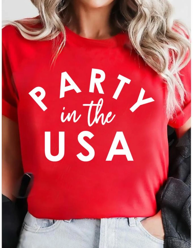 Red PARTY in the USA Printed Independence Day T Shirt