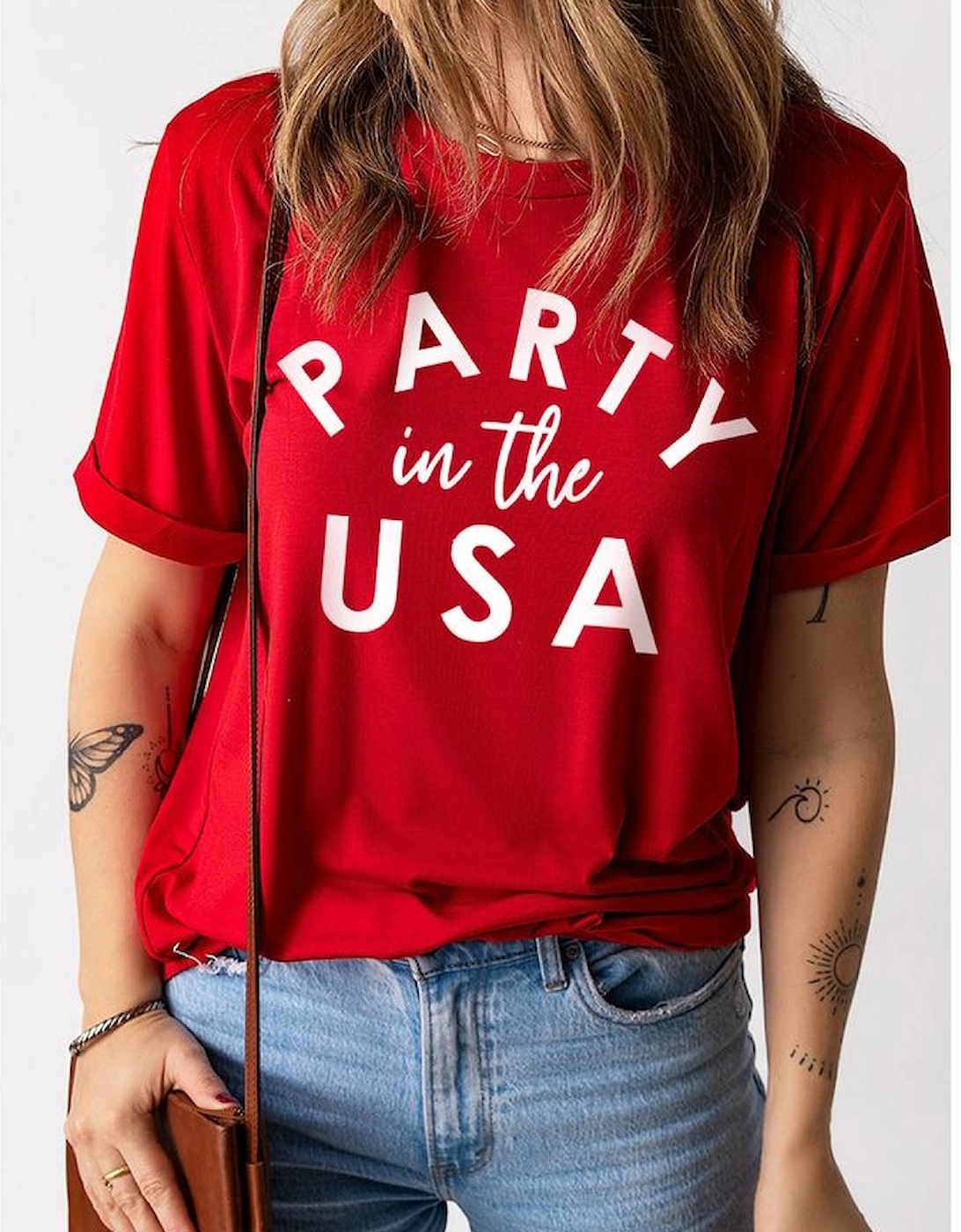 Red PARTY in the USA Printed Independence Day T Shirt