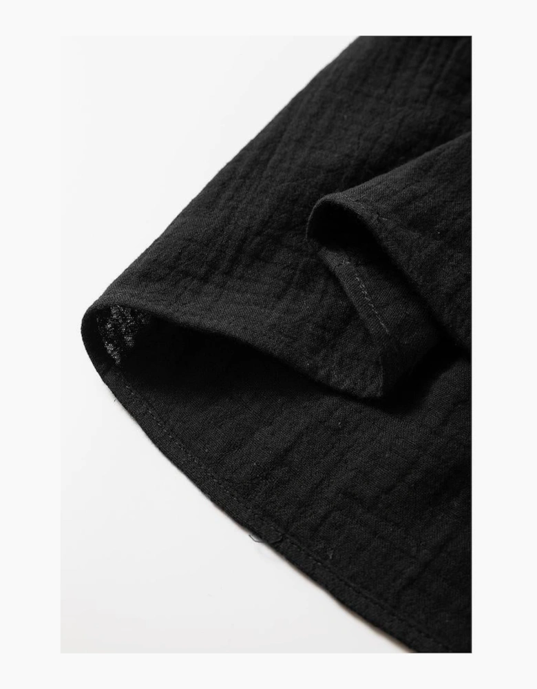 Black Flower Crochet Square Neck Textured Short Sleeve Blouse