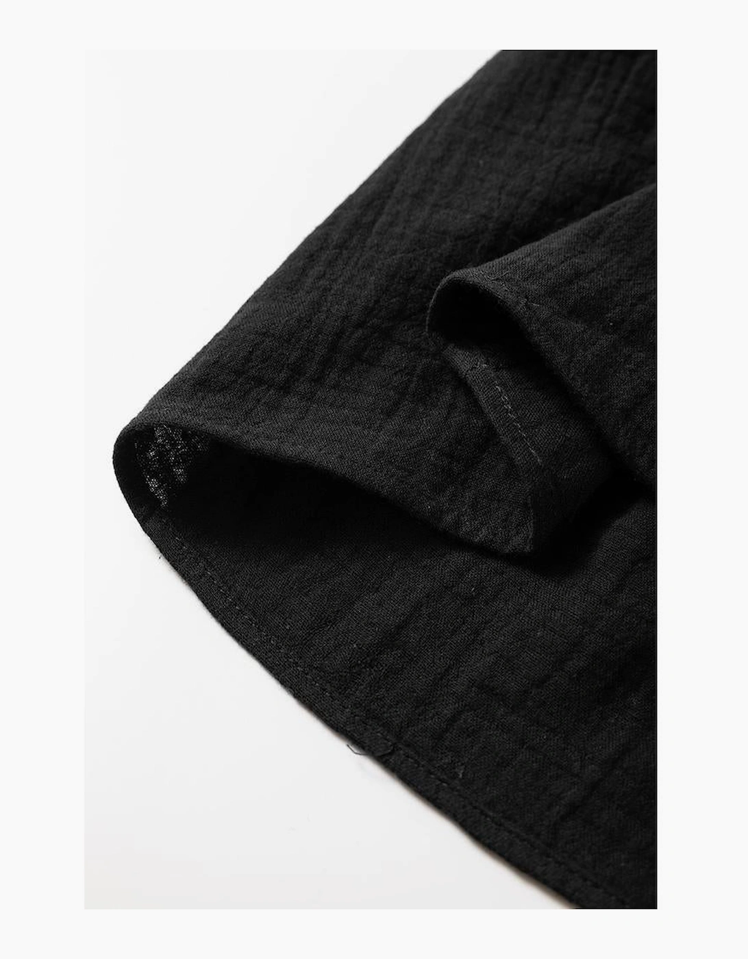 Black Flower Crochet Square Neck Textured Short Sleeve Blouse