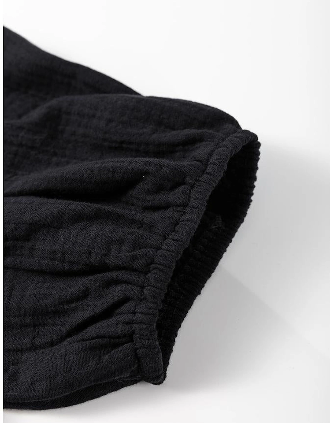 Black Flower Crochet Square Neck Textured Short Sleeve Blouse