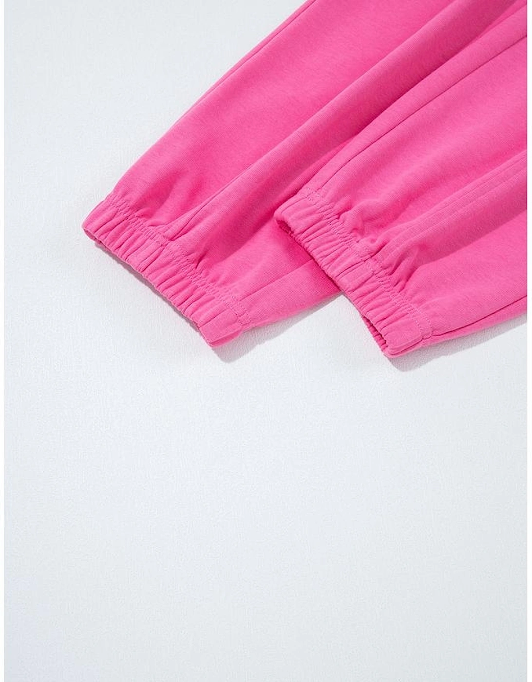 Bright Pink Raw Edge Half Buttons Pullover and Jogger Pants Set