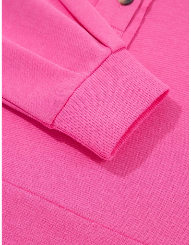 Bright Pink Raw Edge Half Buttons Pullover and Jogger Pants Set