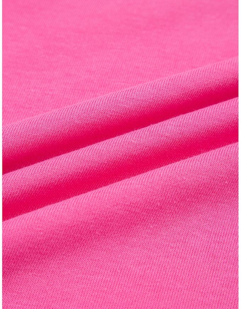 Bright Pink Raw Edge Half Buttons Pullover and Jogger Pants Set