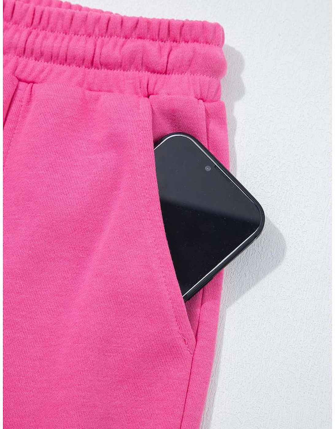 Bright Pink Raw Edge Half Buttons Pullover and Jogger Pants Set