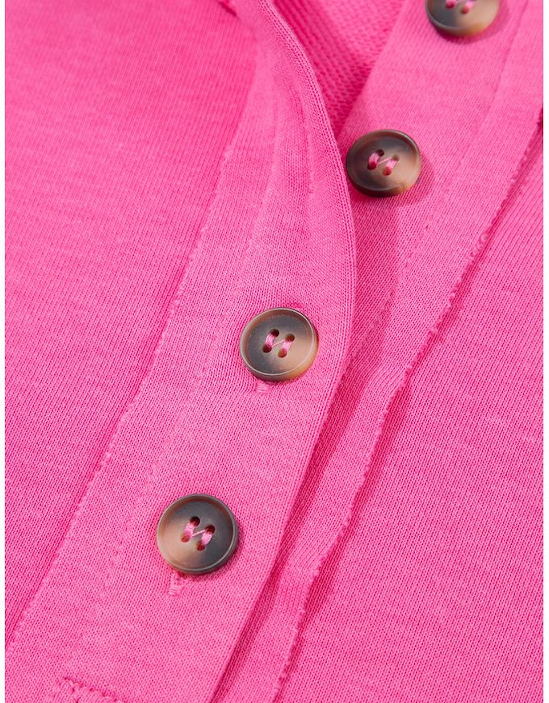 Bright Pink Raw Edge Half Buttons Pullover and Jogger Pants Set