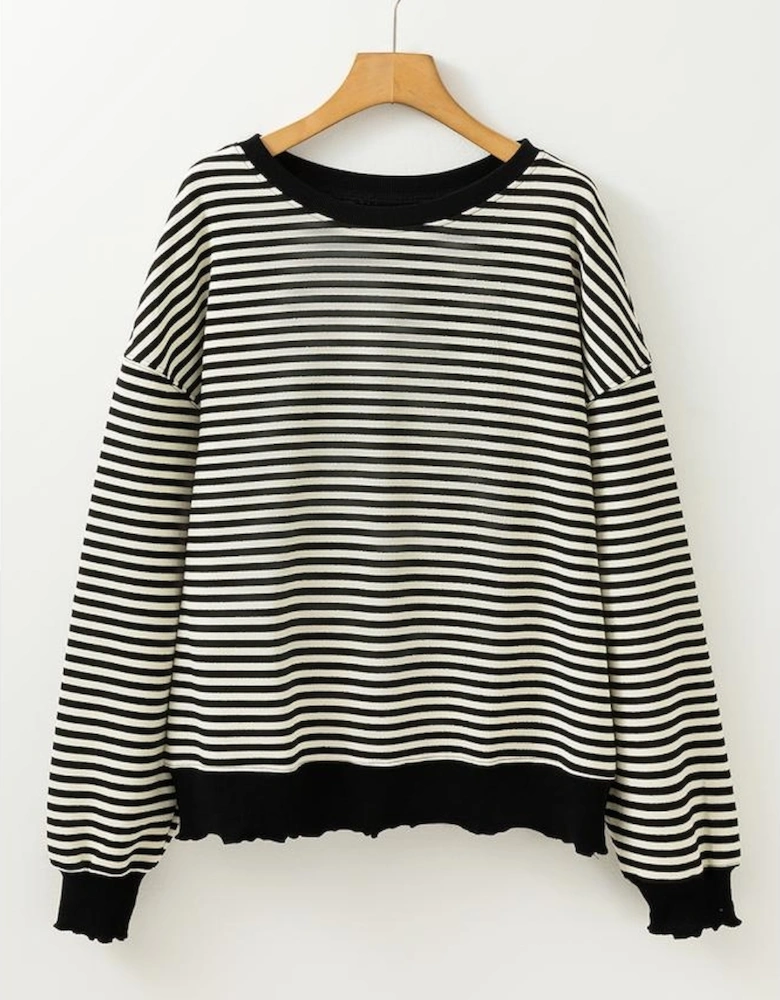 Black Stripe Loose Drop Shoulder Long Sleeve Top