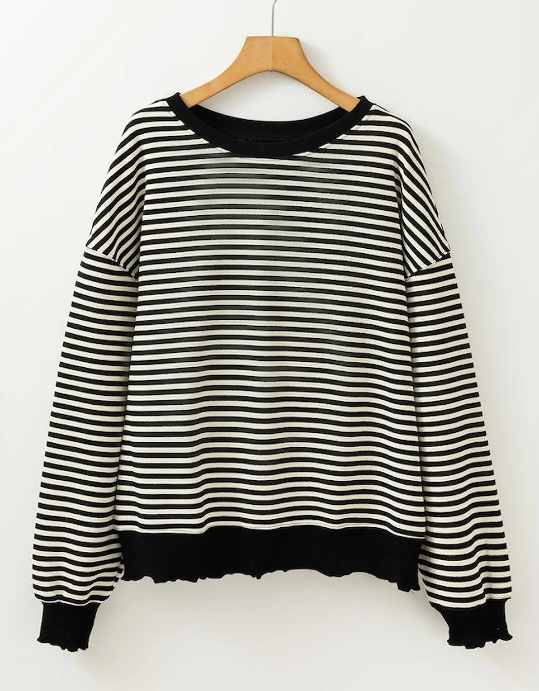 Black Stripe Loose Drop Shoulder Long Sleeve Top