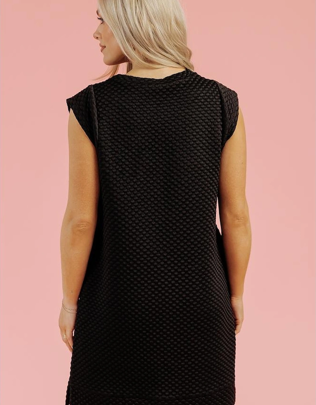 Black Textured Cap Sleeve T-shirt Shift Mini Dress, 16 of 15