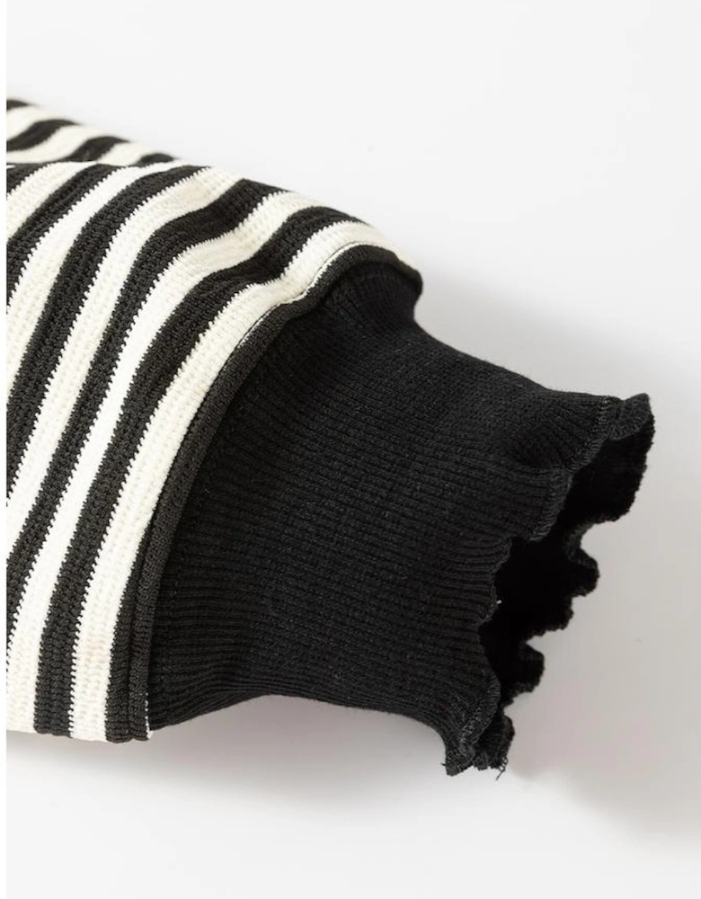 Black Stripe Loose Drop Shoulder Long Sleeve Top