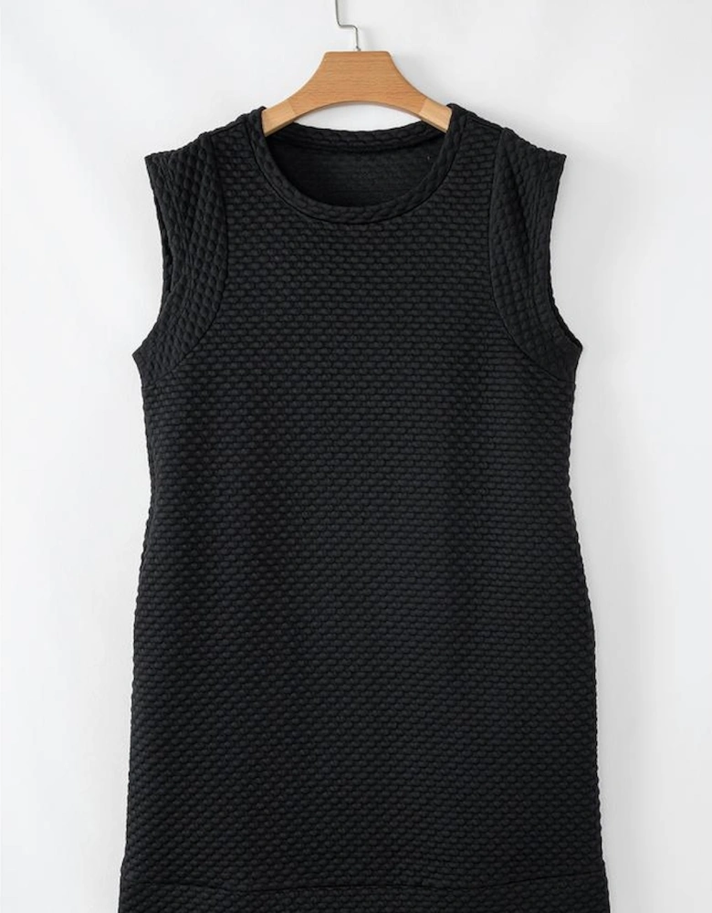 Black Textured Cap Sleeve T-shirt Shift Mini Dress