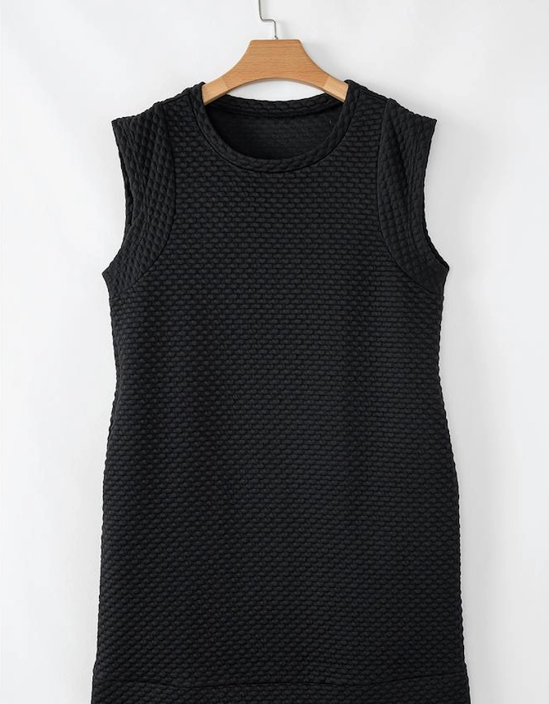 Black Textured Cap Sleeve T-shirt Shift Mini Dress