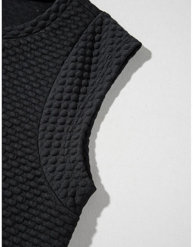 Black Textured Cap Sleeve T-shirt Shift Mini Dress