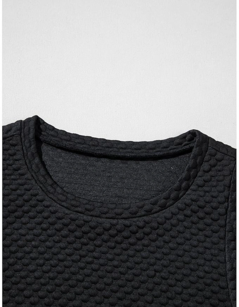 Black Textured Cap Sleeve T-shirt Shift Mini Dress