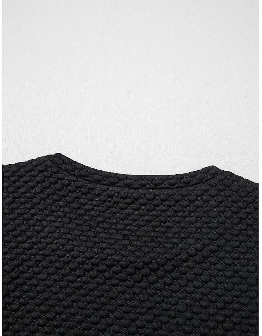 Black Textured Cap Sleeve T-shirt Shift Mini Dress