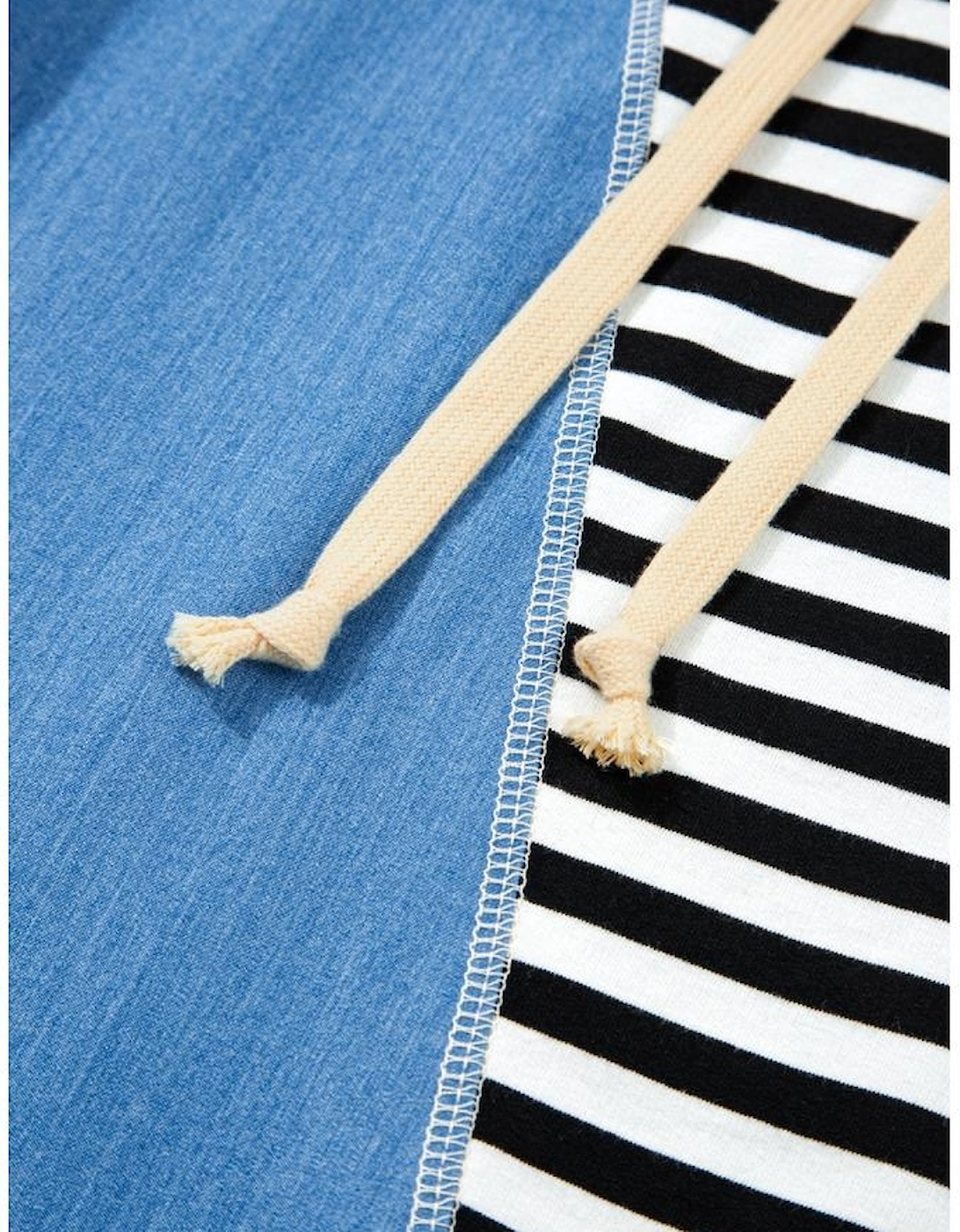 Black Stripe Denim Color Block Quarter Zip Baggy Drawstring Hoodie