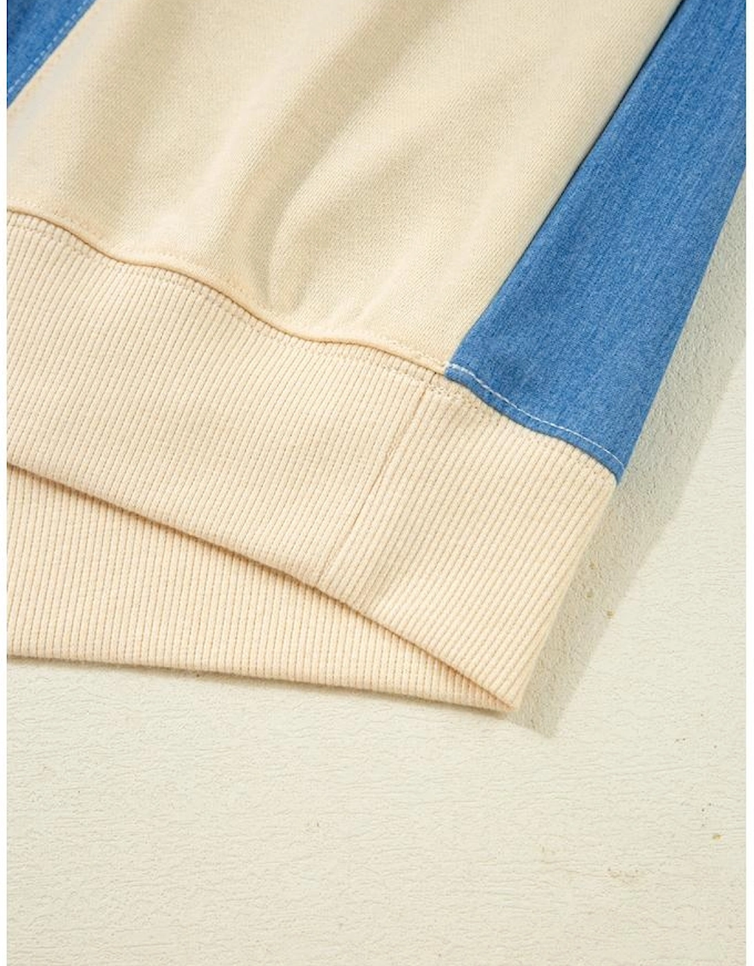 Black Stripe Denim Color Block Quarter Zip Baggy Drawstring Hoodie